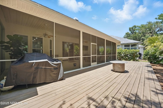 784 Mill Stream Rd, Ponte Vedra Beach, FL 32082 - wooden terrace featuring ceiling fan, a sunroom, and area for grilling