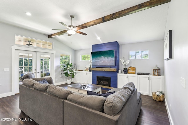 1708 Bridled Tern Ct, Fleming Island, FL 32003 - living room featuring french doors, baseboards, dark wood-style floors, and plenty of natural light