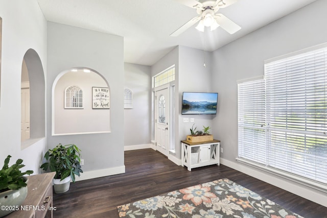 1708 Bridled Tern Ct, Fleming Island, FL 32003 - entrance foyer with a ceiling fan, wood finished floors, and baseboards
