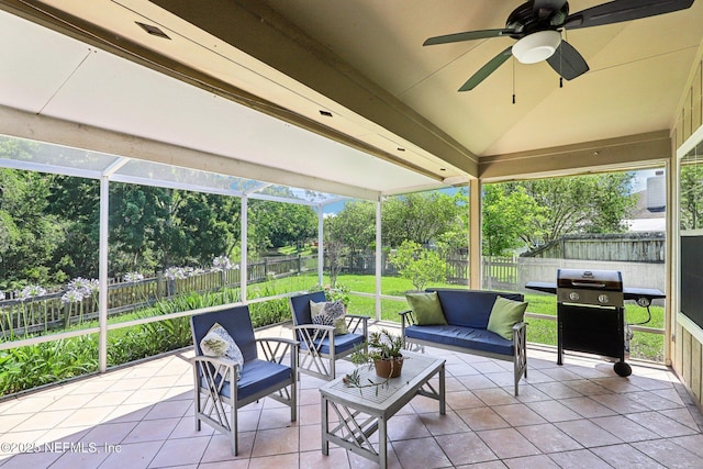 1708 Bridled Tern Ct, Fleming Island, FL 32003 - view of patio / terrace with an outdoor hangout area, ceiling fan, and glass enclosure