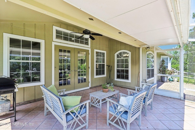 1708 Bridled Tern Ct, Fleming Island, FL 32003 - view of patio / terrace featuring french doors, a ceiling fan, and area for grilling