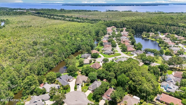 1708 Bridled Tern Ct, Fleming Island, FL 32003 - aerial view of property and surrounding area featuring a large body of water, nearby suburban area, and a forest