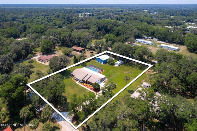 133 Divi Divi Dr, San Mateo, FL 32187 - aerial view of property and surrounding area featuring a heavily wooded area and property boundaries highlighted