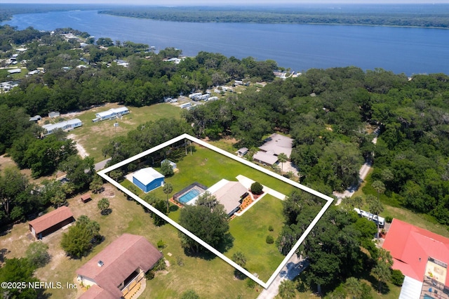 133 Divi Divi Dr, San Mateo, FL 32187 - aerial view of property's location with property parcel outlined and a large body of water