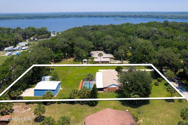 133 Divi Divi Dr, San Mateo, FL 32187 - view of property location with property parcel outlined, a nearby body of water, and a forest