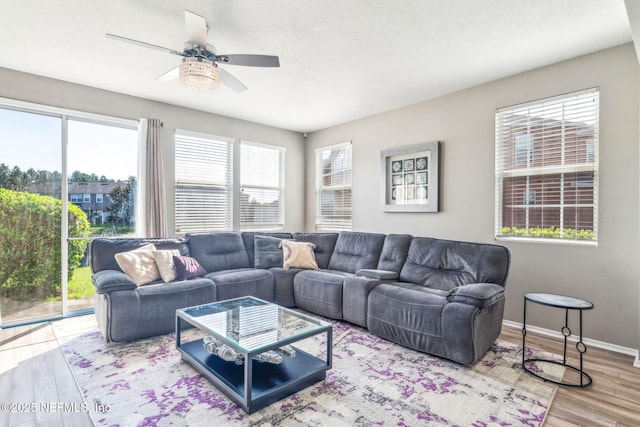 6033 Bartram Village Dr, Jacksonville, FL 32258 - living room featuring ceiling fan, wood finished floors, and baseboards