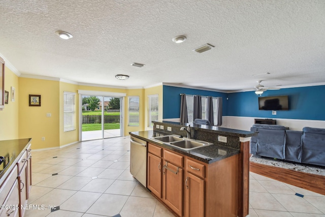 116 Nunna Rock Trl, Saint Augustine, FL 32092 - kitchen with dishwasher, a sink, dark countertops, open floor plan, and plenty of natural light