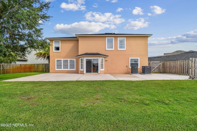 116 Nunna Rock Trl, Saint Augustine, FL 32092 - rear view of house featuring a patio, central AC unit, and stucco siding