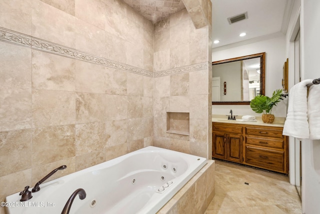 2153 Mills Rd, Jacksonville, FL 32216 - full bathroom with a jetted tub, vanity, and ornamental molding