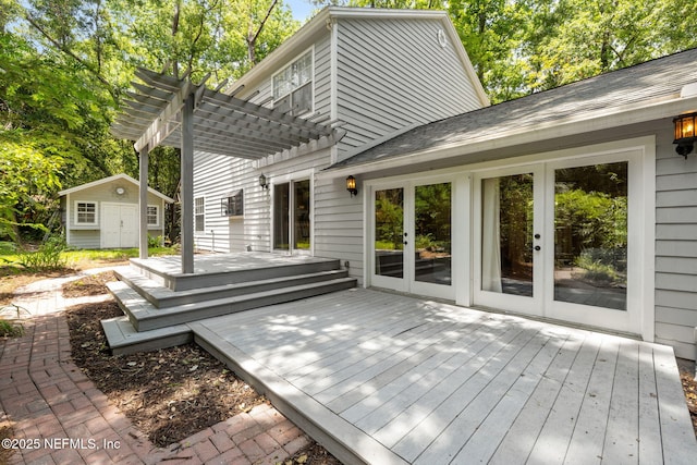 2153 Mills Rd, Jacksonville, FL 32216 - wooden terrace featuring a pergola and french doors