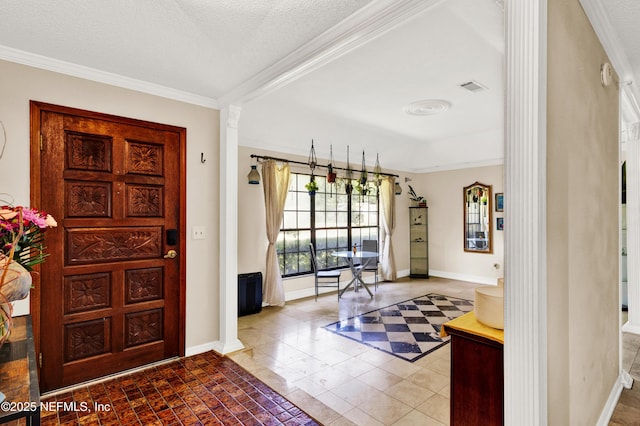 3111 Old Port Cir E, Jacksonville, FL 32216 - entrance foyer with baseboards, crown molding, and a textured ceiling