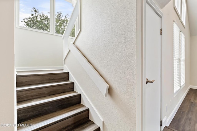 2605 Spreading Oaks Ln, Jacksonville, FL 32223 - stairs featuring wood finished floors and a textured wall