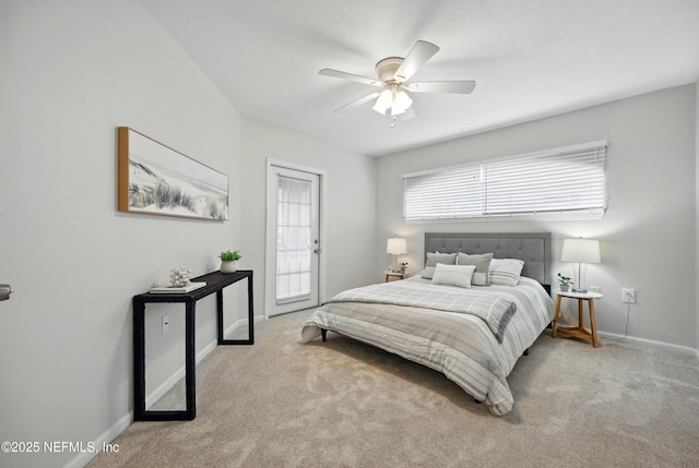 1655 The Greens Way Unit 2612, Jacksonville Beach, FL 32250 - carpeted bedroom with baseboards, access to outside, and a ceiling fan
