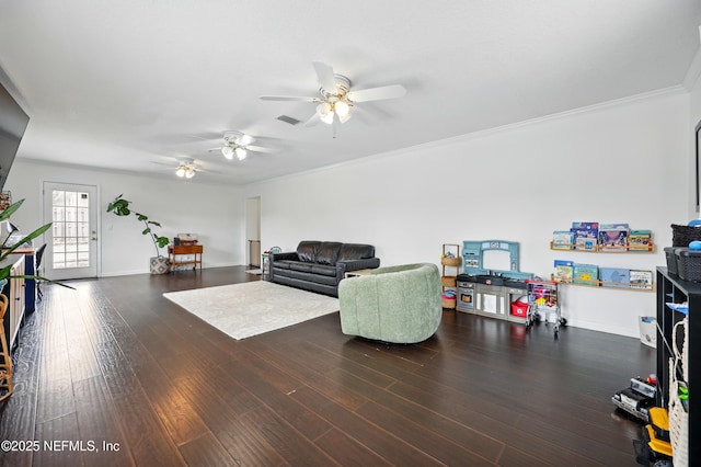 276 Baisden Rd, Jacksonville, FL 32218 - living area featuring ceiling fan, baseboards, wood finished floors, and ornamental molding