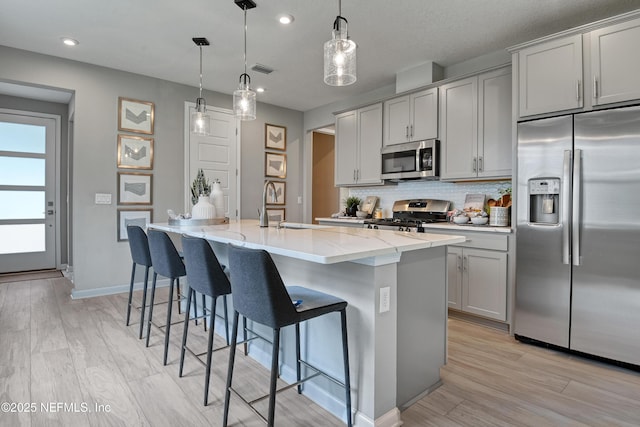 95 Elm Creek Dr, Saint Augustine, FL 32092 - kitchen featuring stainless steel appliances, a sink, gray cabinetry, tasteful backsplash, and recessed lighting