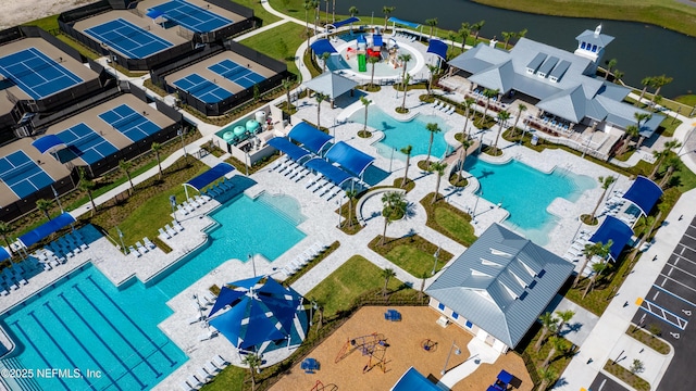 95 Elm Creek Dr, Saint Augustine, FL 32092 - bird's eye view of a pool area and a nearby body of water