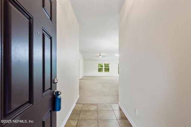 112 Glenlivet Way, Saint Johns, FL 32259 - foyer entrance with light carpet, light tile patterned flooring, and ceiling fan