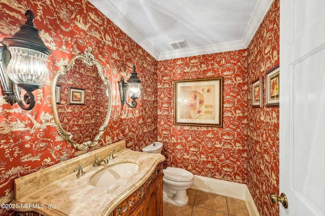 145 River Rd, Orange Park, FL 32073 - bathroom featuring baseboards, tile patterned flooring, crown molding, vanity, and toilet