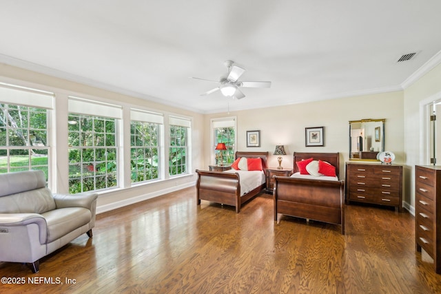 145 River Rd, Orange Park, FL 32073 - bedroom with dark wood finished floors, crown molding, and a ceiling fan