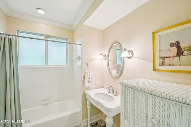 145 River Rd, Orange Park, FL 32073 - full bathroom with shower / bath combination with curtain and ornamental molding