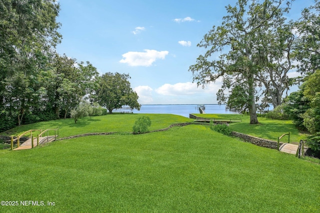 145 River Rd, Orange Park, FL 32073 - view of green lawn featuring a water view and a vegetable garden