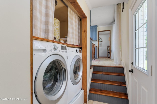 17459 Eagle Bend Blvd, Jacksonville, FL 32226 - washroom with washer and dryer and crown molding