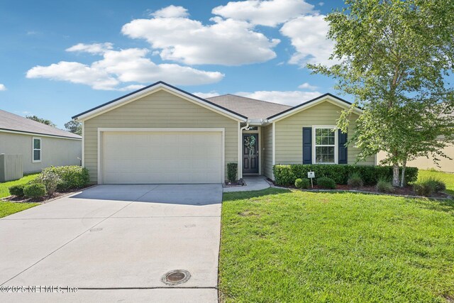 96 Cody St, Saint Augustine, FL 32084 - ranch-style house with an attached garage, concrete driveway, and a front lawn