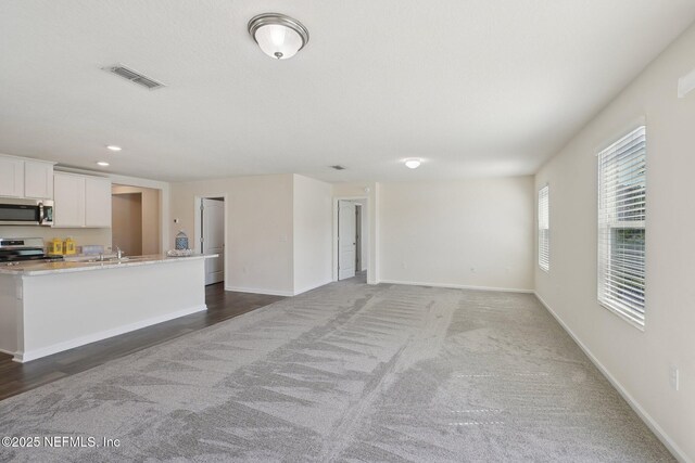 96 Cody St, Saint Augustine, FL 32084 - unfurnished living room with baseboards, recessed lighting, carpet floors, and a sink