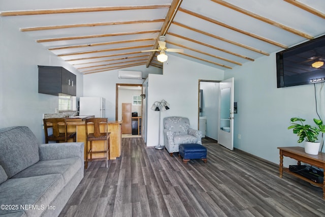 2708 Poinsettia Ave, Middleburg, FL 32068 - living area featuring wood finished floors, lofted ceiling, an AC wall unit, and ceiling fan