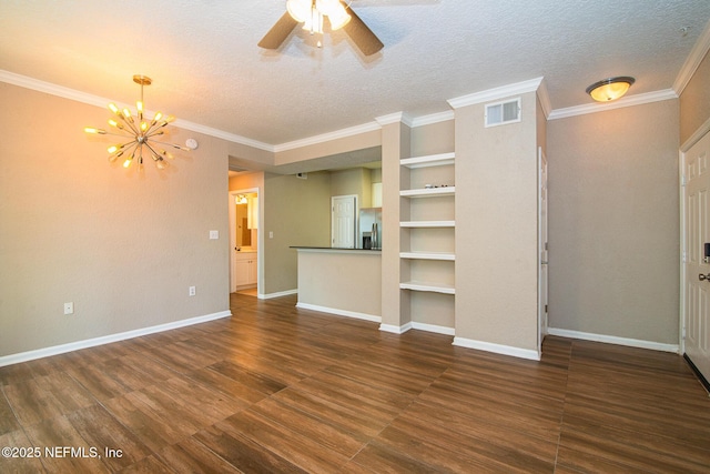 8539 W Gate Pkwy Unit 424, Jacksonville, FL 32216 - unfurnished living room with ceiling fan, a chandelier, wood finished floors, a textured ceiling, and baseboards
