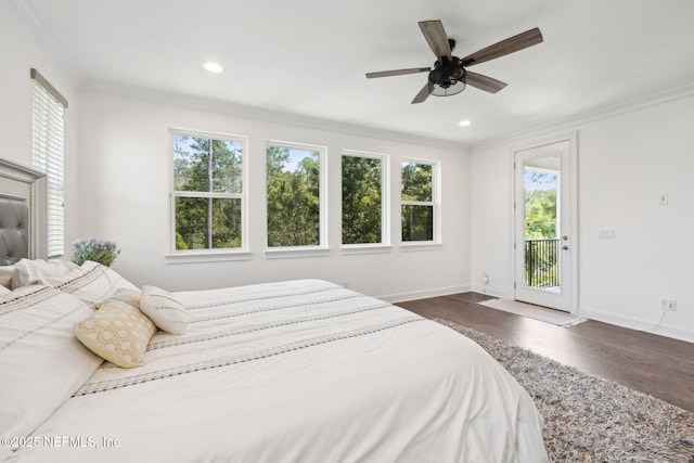 465 Deer Valley Dr, Ponte Vedra, FL 32081 - bedroom with access to exterior, crown molding, dark wood-style floors, baseboards, and recessed lighting