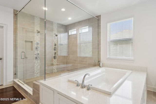 465 Deer Valley Dr, Ponte Vedra, FL 32081 - bathroom with a shower stall, a bath, and recessed lighting