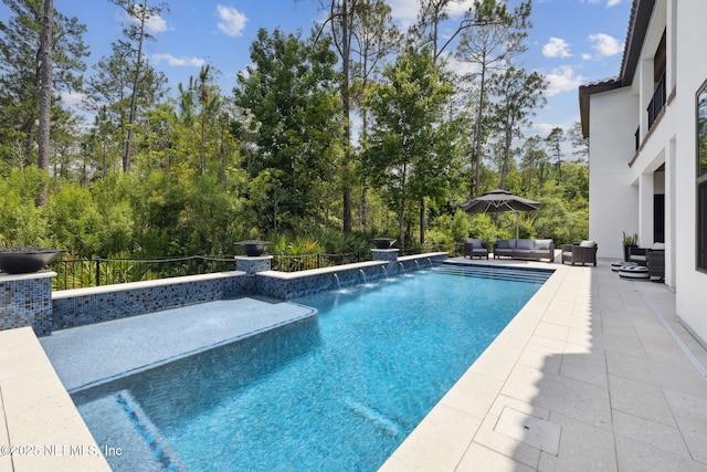 465 Deer Valley Dr, Ponte Vedra, FL 32081 - swimming pool with outdoor lounge area, a patio area, and view of wooded area