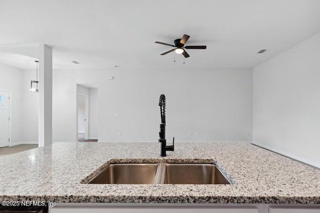 7830 Smart Ave, Jacksonville, FL 32219 - kitchen featuring a sink, a ceiling fan, and light stone countertops