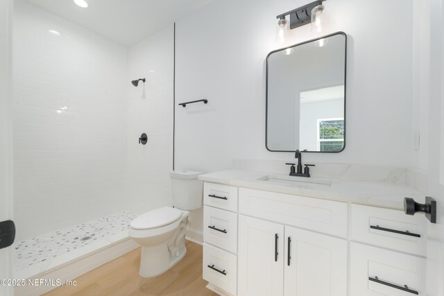 6249 Blue Marlin Dr, Keystone Heights, FL 32656 - full bathroom with toilet, vanity, wood finished floors, a tile shower, and recessed lighting