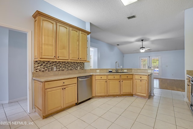 3784 Charles Green Rd, Hilliard, FL 32046 - kitchen featuring dishwasher, a sink, light countertops, a ceiling fan, and a textured ceiling