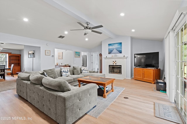 12422 Berry Patch Way, Jacksonville, FL 32225 - living room featuring a ceiling fan, light wood-style flooring, plenty of natural light, and recessed lighting