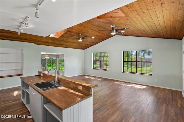 1344 Degrove Rd, Saint Johns, FL 32259 - kitchen with a sink, ceiling fan, butcher block countertops, vaulted ceiling, and open floor plan