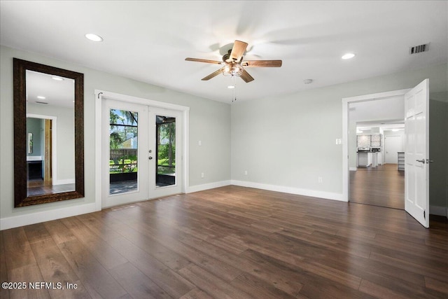 1344 Degrove Rd, Saint Johns, FL 32259 - unfurnished living room featuring french doors, dark wood-style floors, ceiling fan, baseboards, and recessed lighting