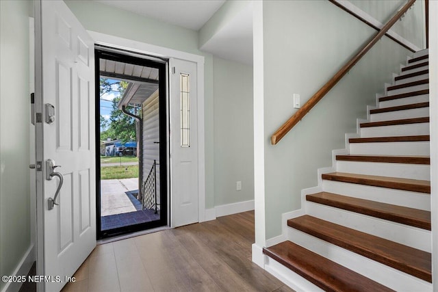 1344 Degrove Rd, Saint Johns, FL 32259 - foyer with stairway, wood finished floors, and baseboards