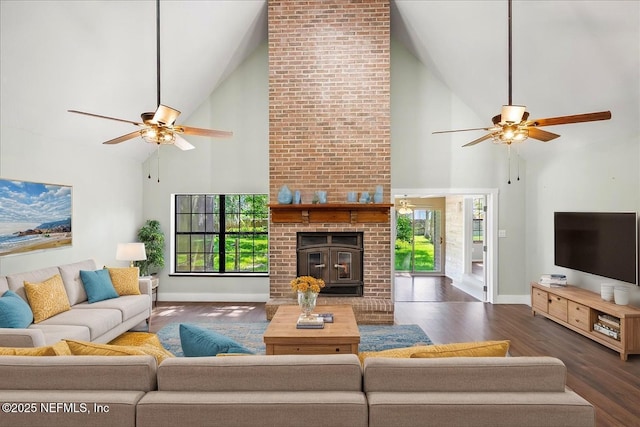 1344 Degrove Rd, Saint Johns, FL 32259 - living room featuring high vaulted ceiling, ceiling fan, healthy amount of natural light, and baseboards