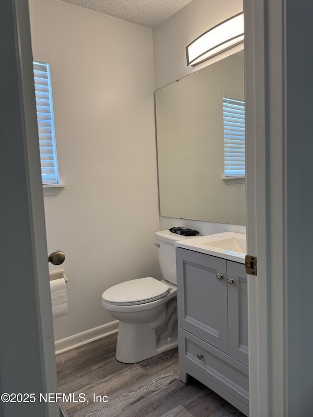 200 Spindrift Ln, Neptune Beach, FL 32266 - bathroom with vanity, wood finished floors, a textured ceiling, and toilet