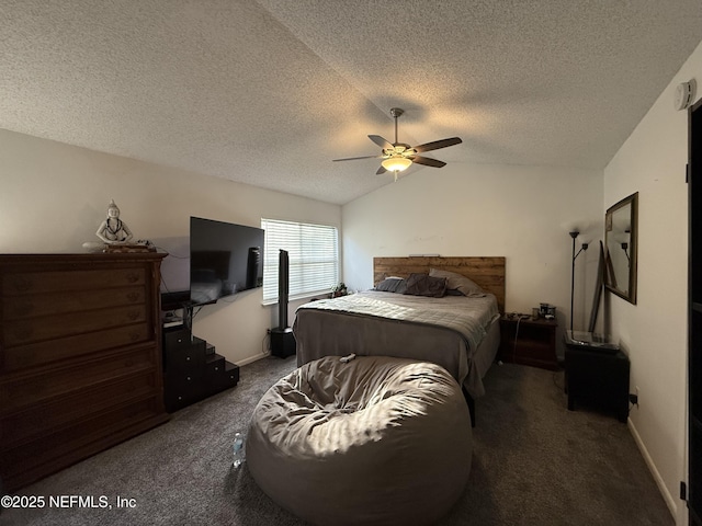 200 Spindrift Ln, Neptune Beach, FL 32266 - bedroom featuring carpet flooring, a textured ceiling, lofted ceiling, a ceiling fan, and baseboards