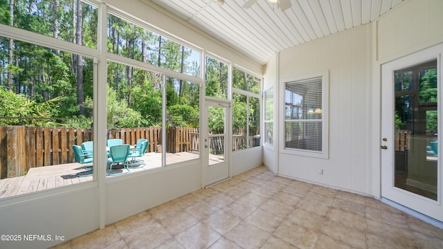 1804 Ferncreek Dr, Saint Augustine, FL 32092 - unfurnished sunroom with ceiling fan, plenty of natural light, and vaulted ceiling