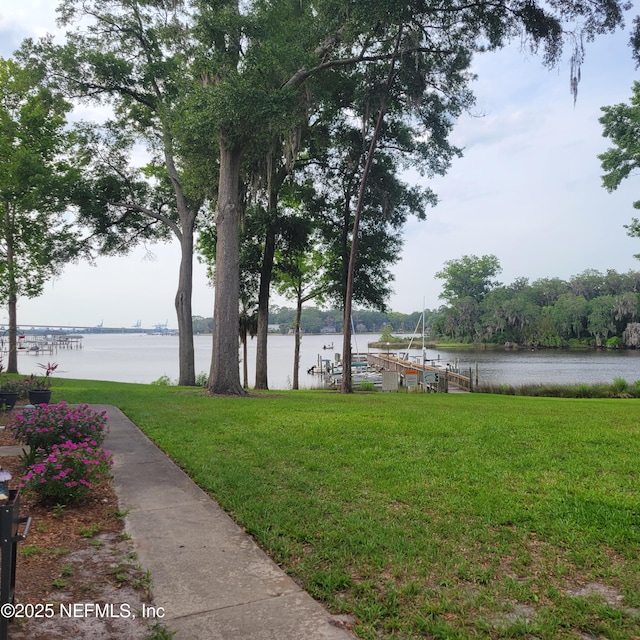 5201 Atlantic Blvd Unit 68, Jacksonville, FL 32207 - view of property's community with a water view, a lawn, and a boat dock