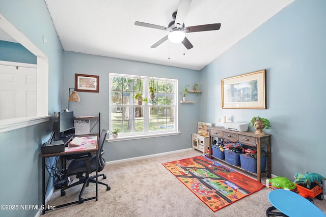 1537 Elmar Rd, Jacksonville, FL 32226 - office space with ceiling fan, carpet floors, baseboards, and vaulted ceiling