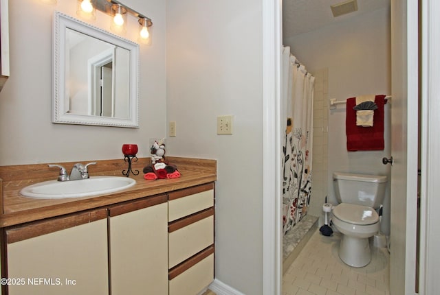2105 Sandpiper Ct, Ponte Vedra Beach, FL 32082 - bathroom with toilet, vanity, tile patterned floors, and a shower with shower curtain