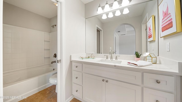18 Amistad Dr, Saint Augustine, FL 32086 - bathroom featuring toilet, vanity, shower / bath combination, and tile patterned flooring