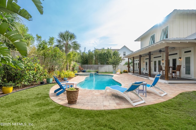 211 Tenth St, Saint Augustine, FL 32084 - view of pool featuring french doors, ceiling fan, and a patio area