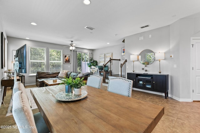 11286 Minnetta Ct, Jacksonville, FL 32256 - dining room featuring ceiling fan, recessed lighting, tile patterned flooring, and baseboards